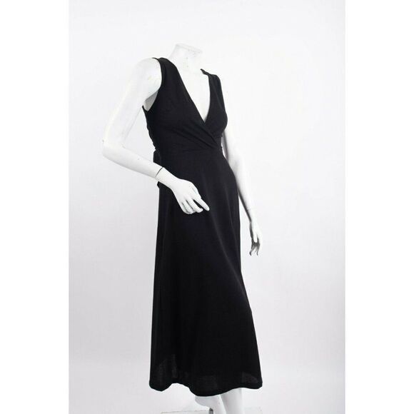 Massimo Dutti Womens Midi Flared Dress XS Black Sleeveless V-Neck 6634/583 NWT - Picture 5 of 6